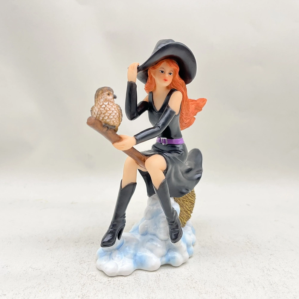 Latest New Design Halloween Holiday Home Decoration Gift Factory Wholesale Resin Young Witch Figurine