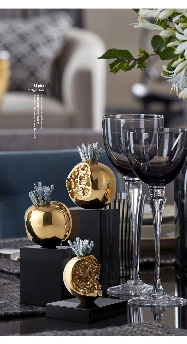 Light Luxury Modern Furnishing Natural Crystal Brass Pomegranate Ornaments Display Accessories Gifts Home Decor